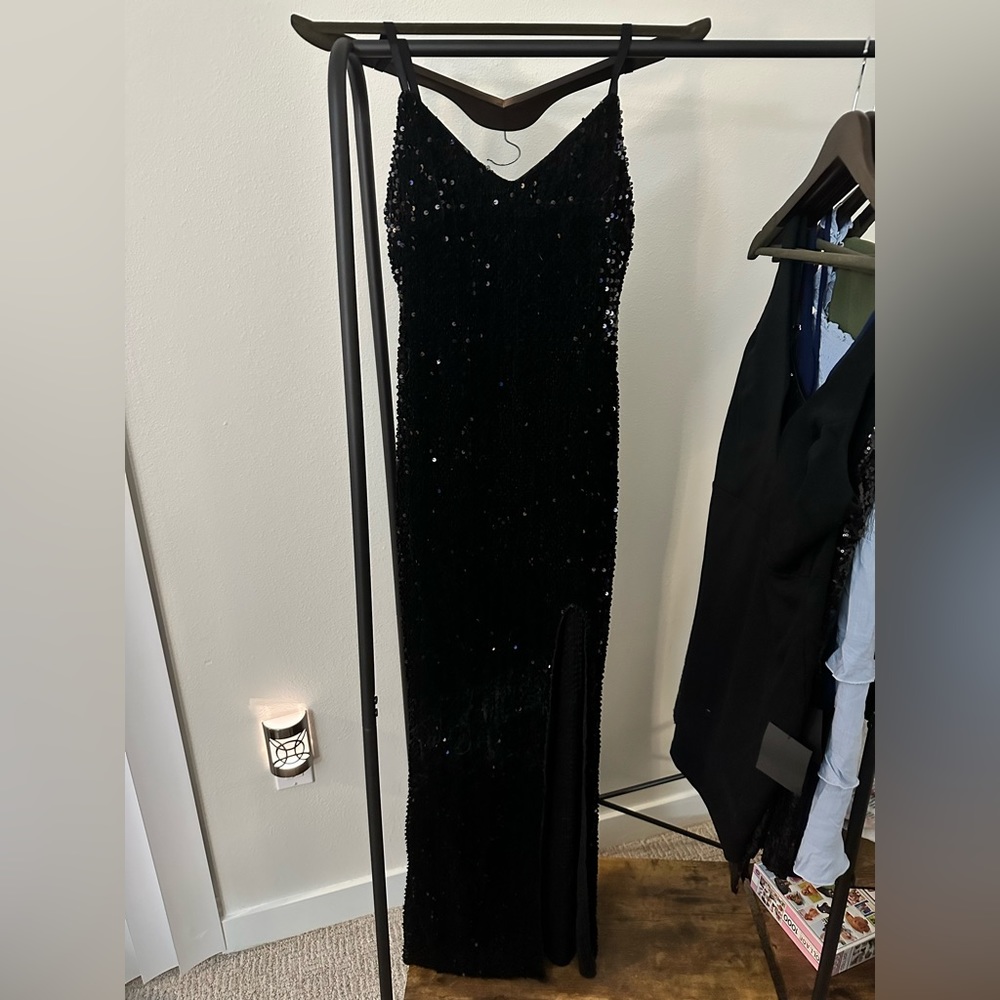 Black Sequin Dress with Slit